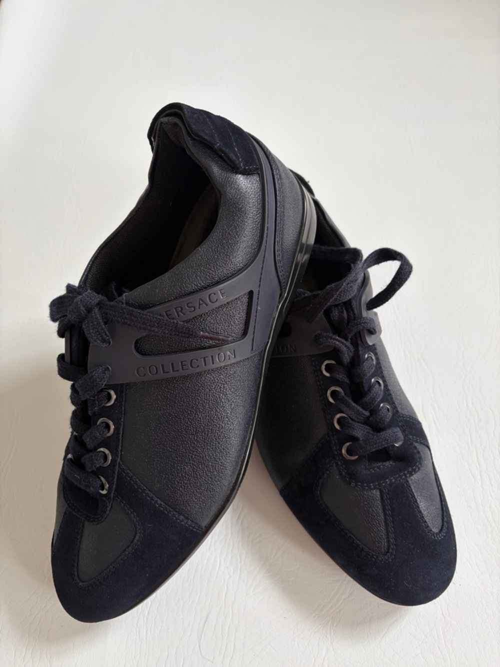 Versace Collection Men's Shoes Leather Suede Low Top Sneakers Navy size 8
